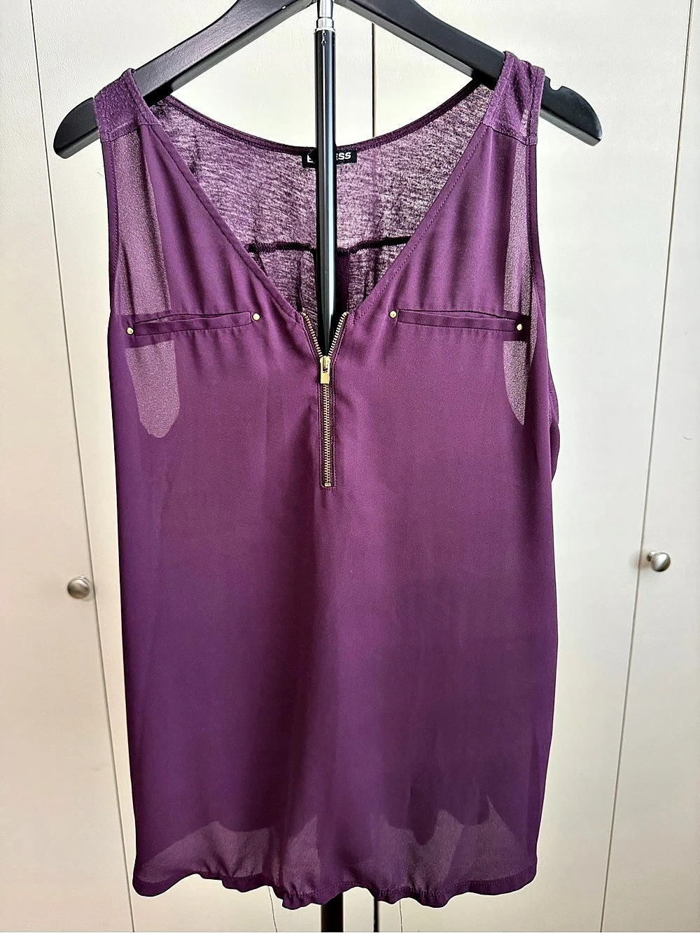 Express Sleeveless Sheer Tank Top in Purple Size Large